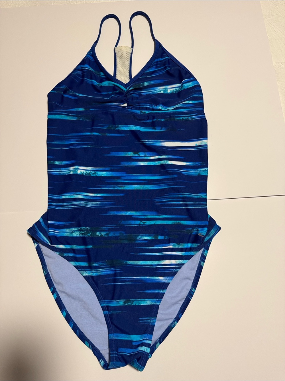 Champion Blue Wave Print Ruched One-Piece Swimsuit Size L